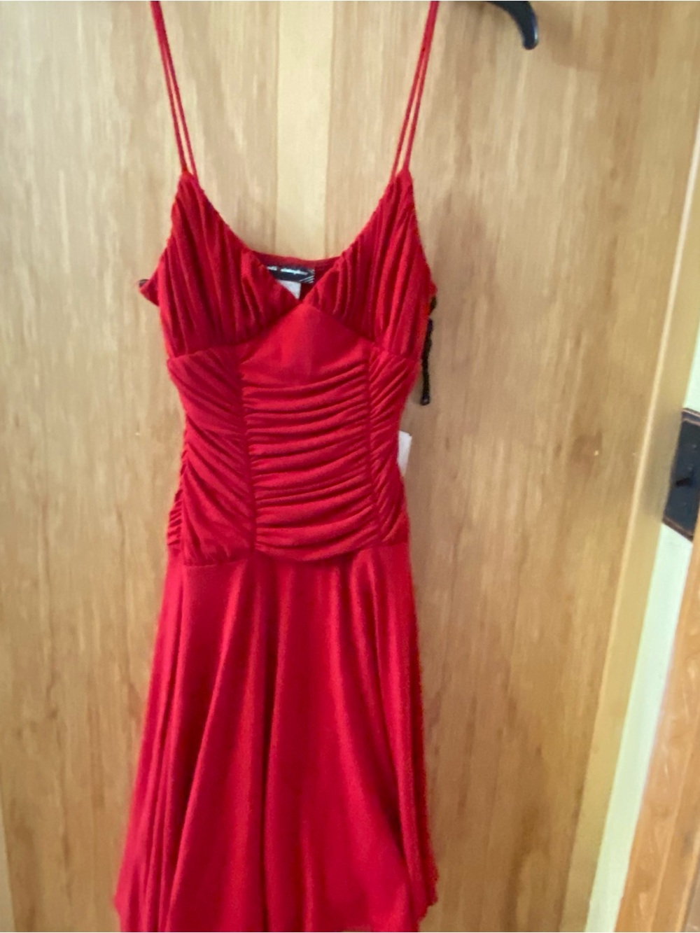 Jodi Kristopher Red Strapless Ruched Evening Dress